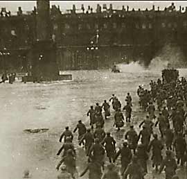 The attack against Winter Palace on October 25, 1917. A still of the movie "October". 1927