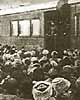 Trotsky makes a speech from the train. 1919. Photo